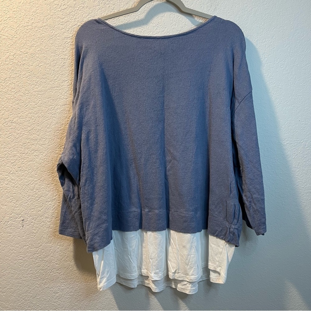 Women’s J. Jill blue layered quarter sleeve pullover sweater top size PL